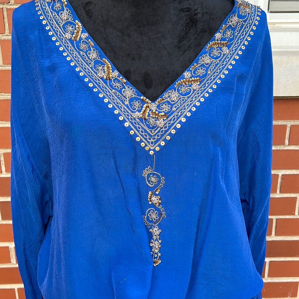 J. Jill gold embellished tie waist blouse.  Vintage J. Jill!